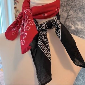 Set of two bandanas black white red white 19" x 19" square